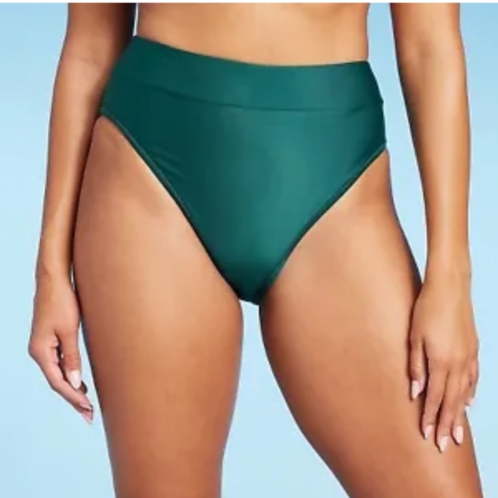 Shade & Shore High Waist Bikini Bottoms in Teal Green